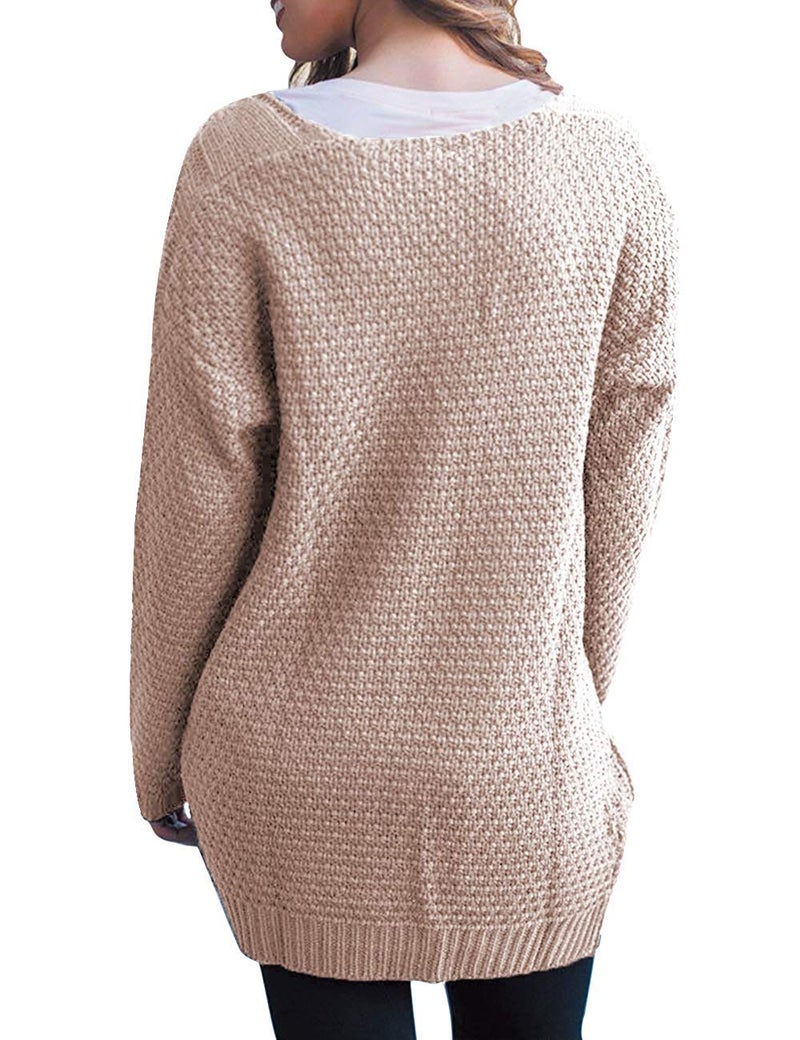 GRECERELLE Women's Long Sleeve Knit Cardigans Sweater Blouses with Packets for Fall Winter(Large, Khaki) - Image 3